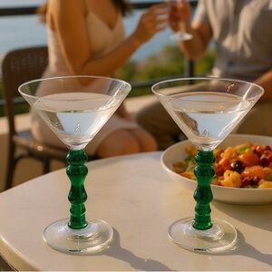 Green retro Mid Century Modern cocktail glasses Set of 2 - Martini